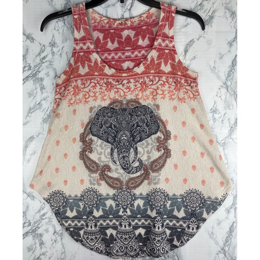 Gaze USA Womens Size Small Tank Top Boho Elephant Print Sleeveless Top
